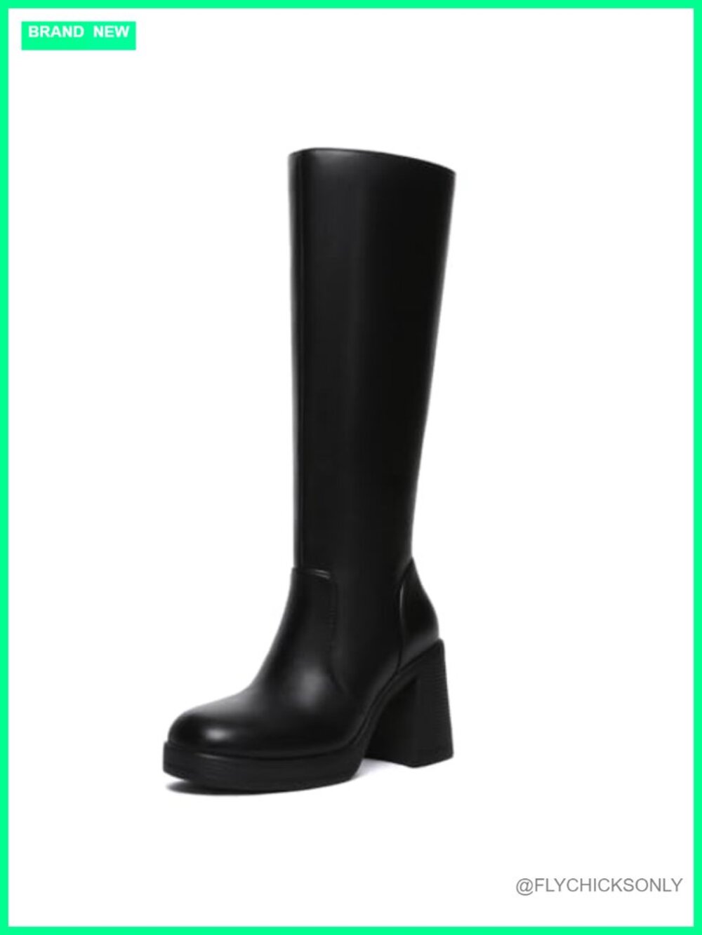 Knee High Wide Calf Platform Boots Side Zipper Square Toe Chunky Heel